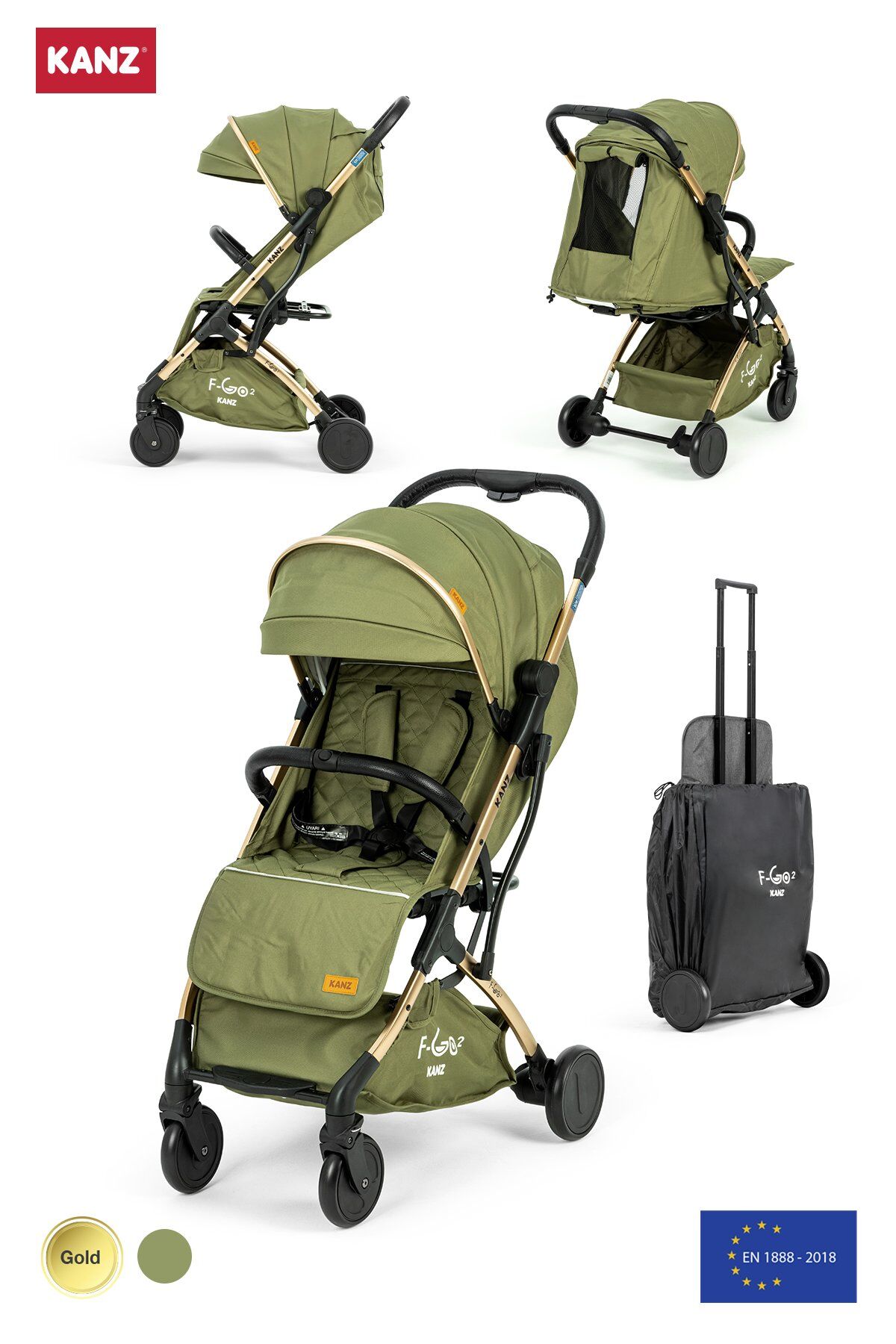 Kanz f-Go2 Kabin Boy Bebek Arabası Gold Yeşil