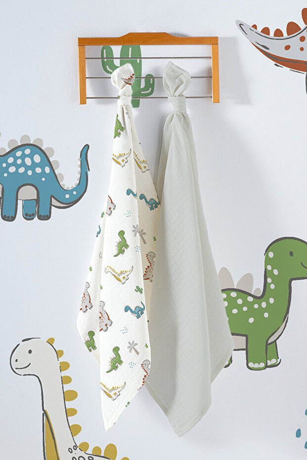 Kanz Çok Amaçlı Bebek Müslin Örtüsü 2'Li Set - Dinosaurs