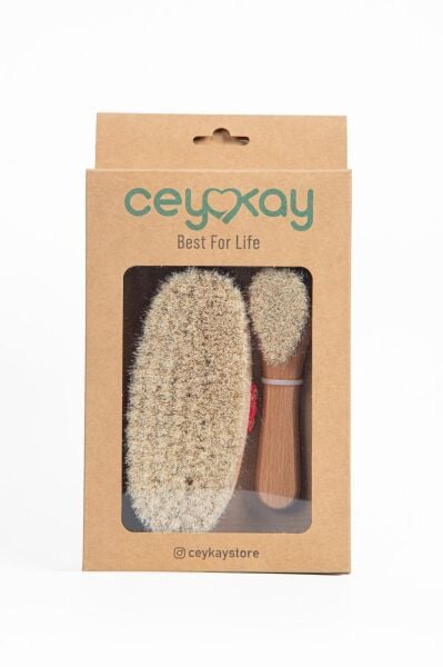 Cey&Kay %100 Doğal At Ve Keçi Kılı Kadın Selülit Ve Yüz Masaj Fırça Seti