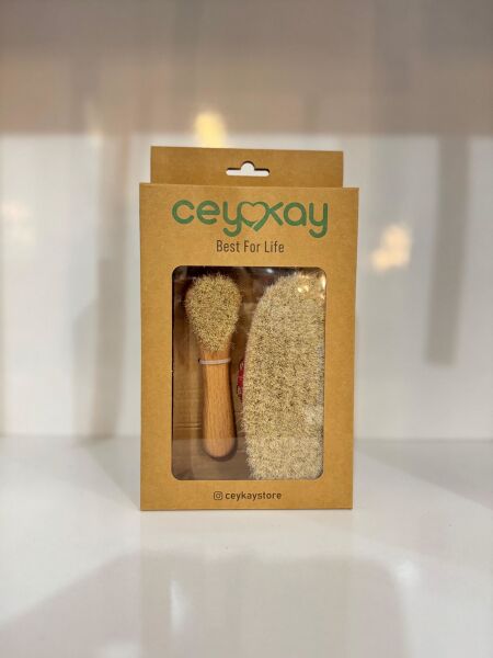 Cey&Kay %100 Doğal At Ve Keçi Kılı Kadın Selülit Ve Yüz Masaj Fırça Seti