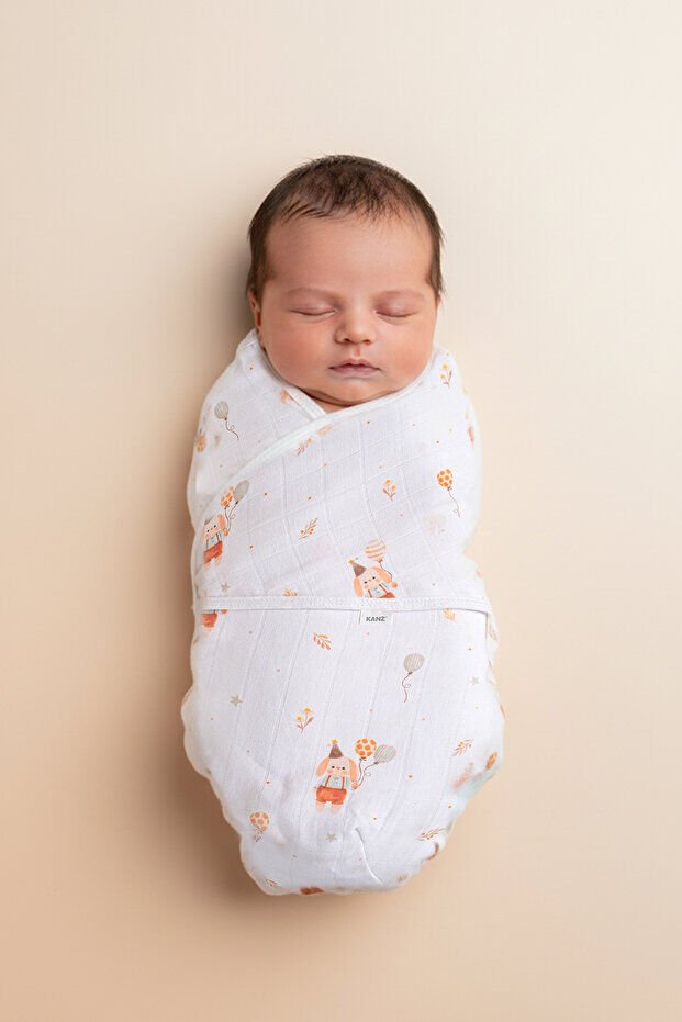 Kanz Yenidoğan %100 Pamuk Müslin Hazır Kundak Cırtlı - Bunny