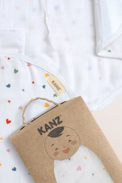 Kanz Yenidoğan %100 Pamuk Müslin Hazır Kundak Cırtlı - Little Hearts