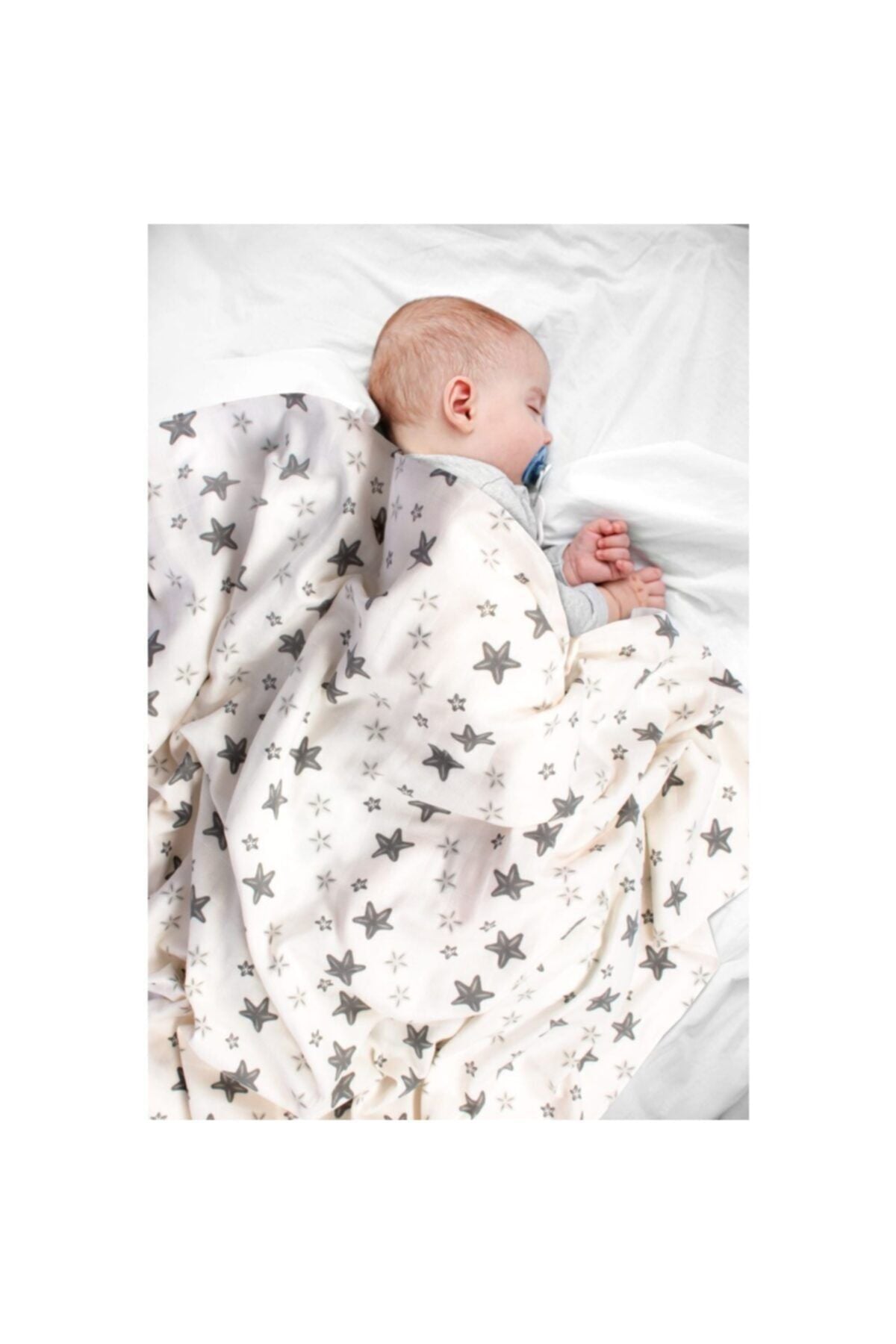 Sevi Bebe Organik Müslin Battaniye 100x100 cm - Yeni Gri Yıldız 362-73