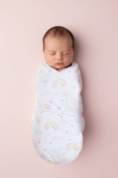 Kanz Yenidoğan %100 Pamuk Müslin Hazır Kundak Cırtlı - Soft Rainbow