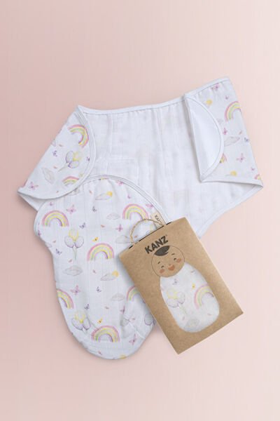 Kanz Yenidoğan %100 Pamuk Müslin Hazır Kundak Cırtlı - Soft Rainbow