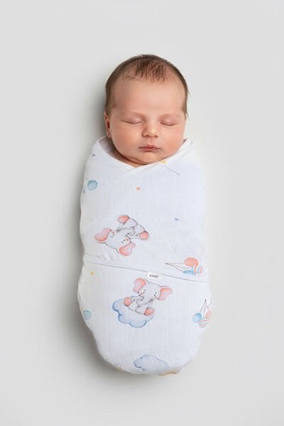 Kanz Yenidoğan %100 Pamuk Müslin Hazır Kundak Cırtlı - Sweet Elephant