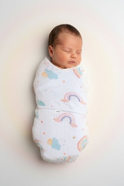 Kanz Yenidoğan %100 Pamuk Müslin Hazır Kundak Cırtlı - Sweet Rainbow
