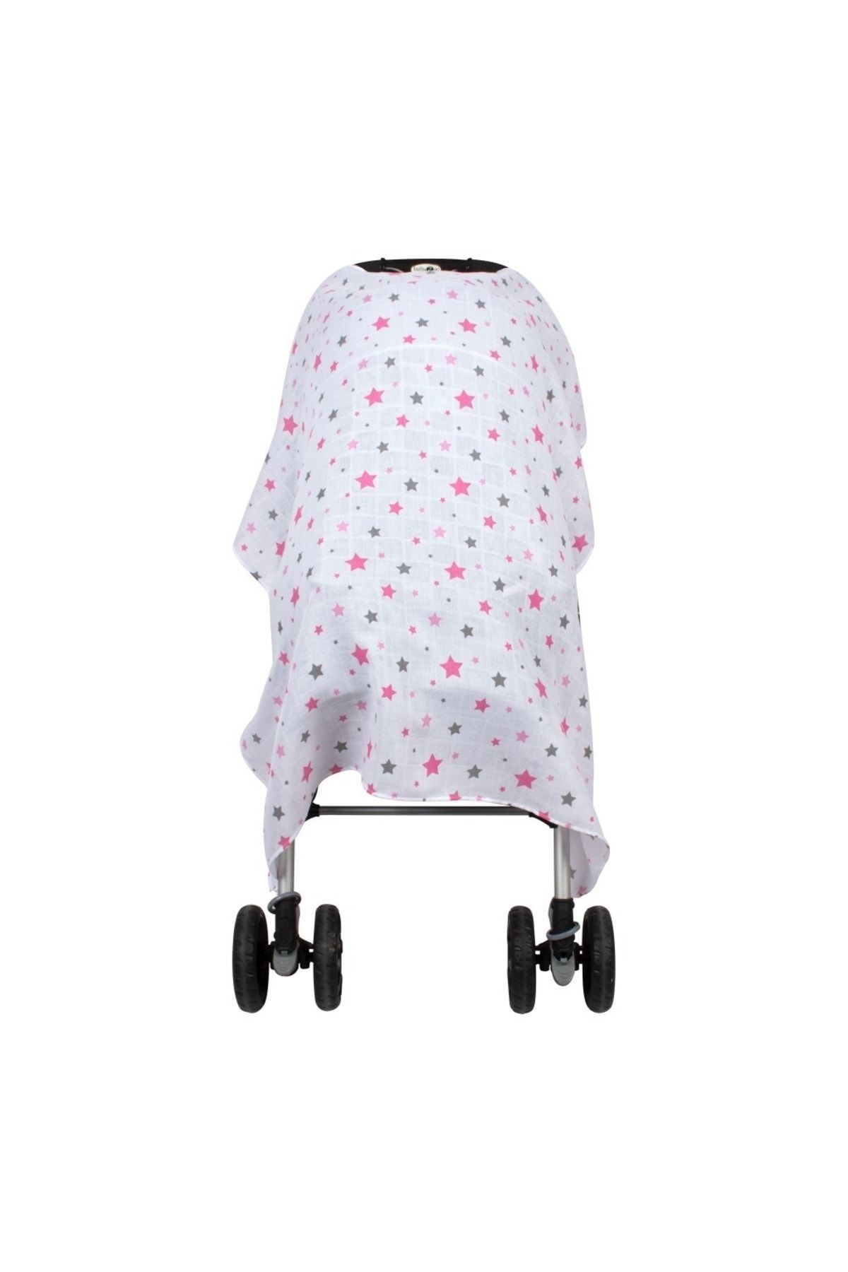 Sevi Bebe Müslin Bebek Arabası Örtüsü - Yıldız Yağmuru Pembe 42-140-2