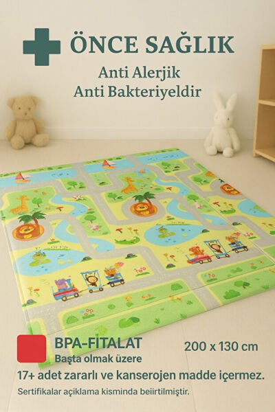 Serin Katlanır Oyun Matı Çift Taraflı 200*130 Yaşil Parkur / Orman Şenliği