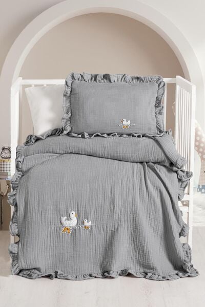 Kanz - 4 Kat Hand Made Fırfırlı Müslin(knz-020) 152.01.0271.Gri---------