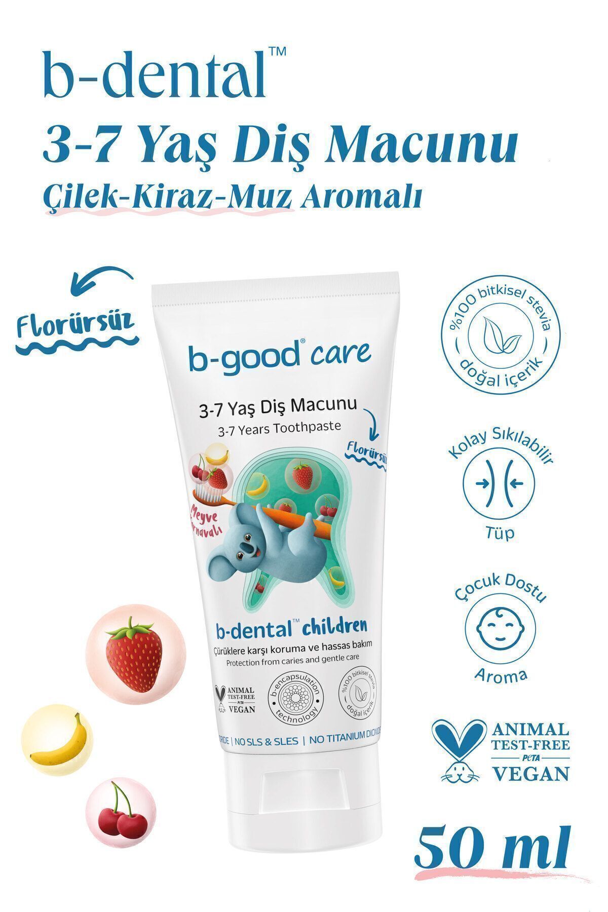 B-GOOD 3-7 Yaş Diş Macunu Florürsüz Meyve Karnavalı 50 Ml
