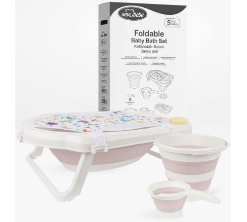 Sevi Bebe 5'Li Katlanabilir Bebek Banyo Seti- Pembe 363-2