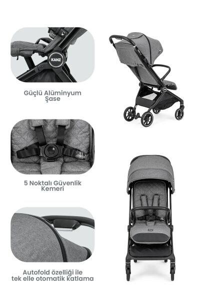 Kanz Bold Autofold Kabin Boy Bebek Arabası Steel Grey