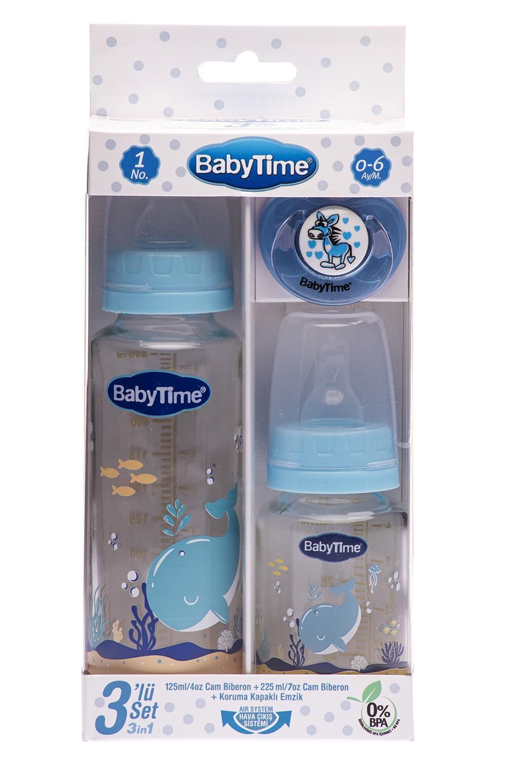 Babytime 3 lü Cam Biberon Seti Karma Renk Bt207