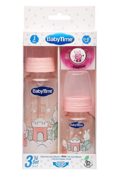 Babytime 3 lü Cam Biberon Seti Karma Renk Bt207
