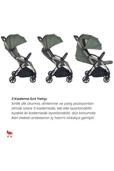 Merkür Bebe Ruby Tek Tuşla Otomatik Katlanan Kabin Boy Travel Sistem Bebek Arabası Yeşil