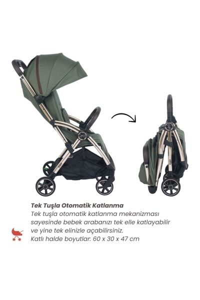 Merkür Bebe Ruby Tek Tuşla Otomatik Katlanan Kabin Boy Travel Sistem Bebek Arabası Yeşil