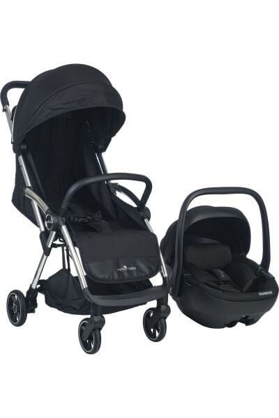Merkür Bebe Ruby Tek Tuşla Otomatik Katlanan Kabin Boy Travel Sistem Bebek Arabası Siyah