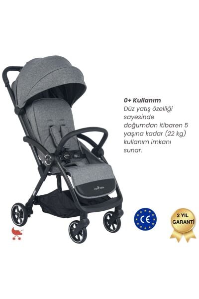 Merkür Bebe Ruby Tek Tuşla Otomatik Katlanan Kabin Boy Travel Sistem Bebek Arabası Gri