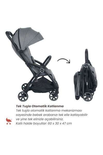 Merkür Bebe Ruby Tek Tuşla Otomatik Katlanan Kabin Boy Travel Sistem Bebek Arabası Gri