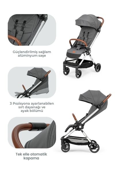 Kanz Fox Kabin Boy Bebek Arabası Gri