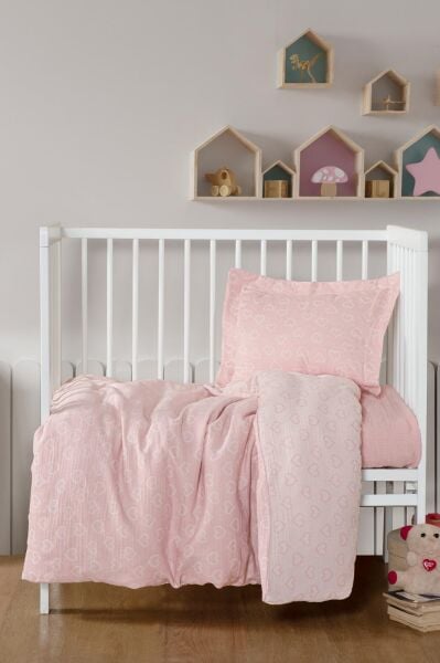 Kanz - Jakarlı Müslin Bebek  Nevresim Tk(knz-013) 152.01.0247.Heartpembe--