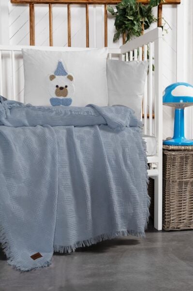 Kanz - Bebek Waffle Müslin Nakışlı Pike Set(knz-021) 152.01.0257.Teddy-------