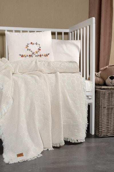 Kanz - Bebek Waffle Müslin Nakışlı Pike Set(knz-021) 152.01.0257.Lıttle-Heart