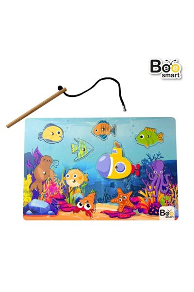 Bee Smart Balık Tutma Puzzle Eğlenceli Ahşap Oyuncak 1+ Yaş Montessori