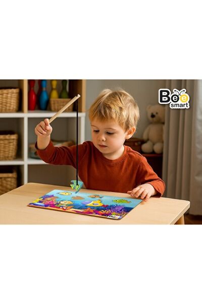 Bee Smart Balık Tutma Puzzle Eğlenceli Ahşap Oyuncak 1+ Yaş Montessori