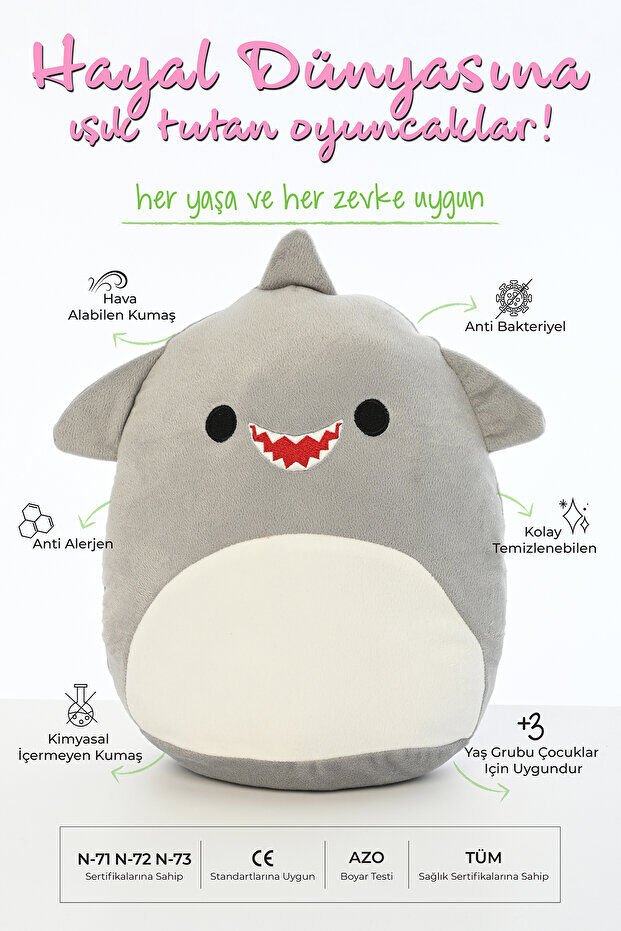 Pufu Toys Peluş Yastık Köpek Balığı 30 Cm(150) 04097
