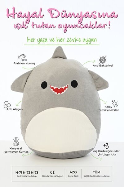 Pufu Toys Peluş Yastık Köpek Balığı 30 Cm(150) 04097