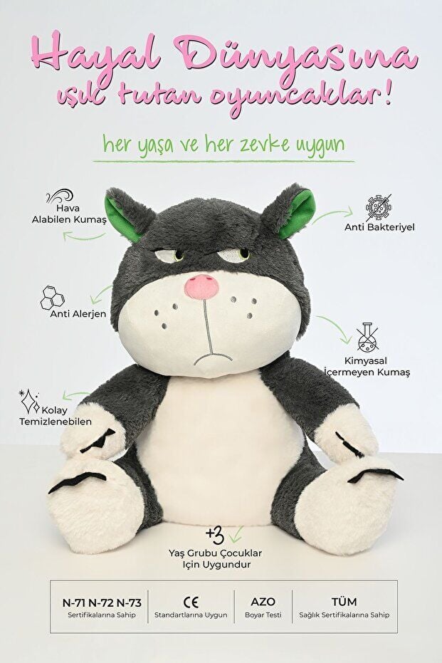 Pufu Toys 45 Cm Peluş Sinirli  Kedi Sabri (32) 03100