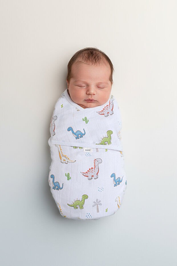 Kanz Yenidoğan %100 Pamuk Müslin Hazır Kundak Cırtlı - Dinosaur