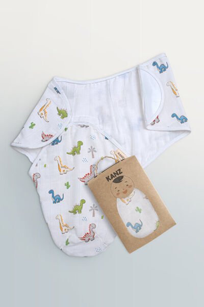Kanz Yenidoğan %100 Pamuk Müslin Hazır Kundak Cırtlı - Dinosaur