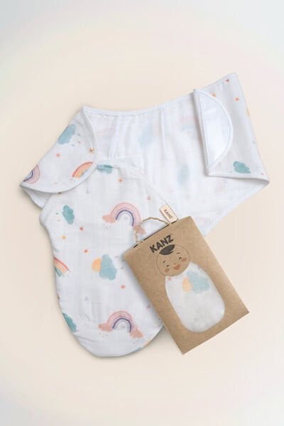 Kanz Yenidoğan %100 Pamuk Müslin Hazır Kundak Cırtlı - Sweet Rainbow