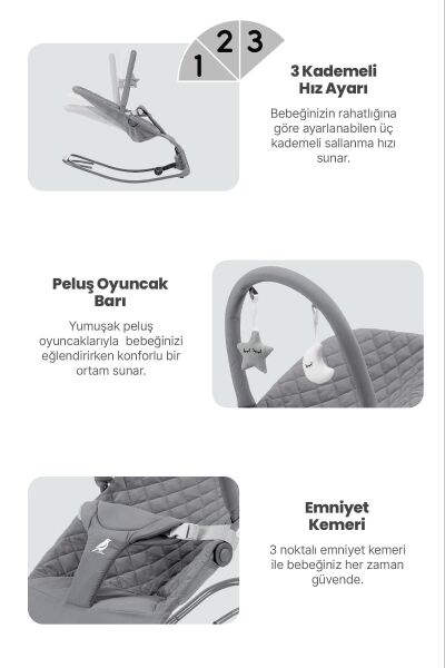 Kanz Robin Elektrikli Ana Kucağı Cool Grey
