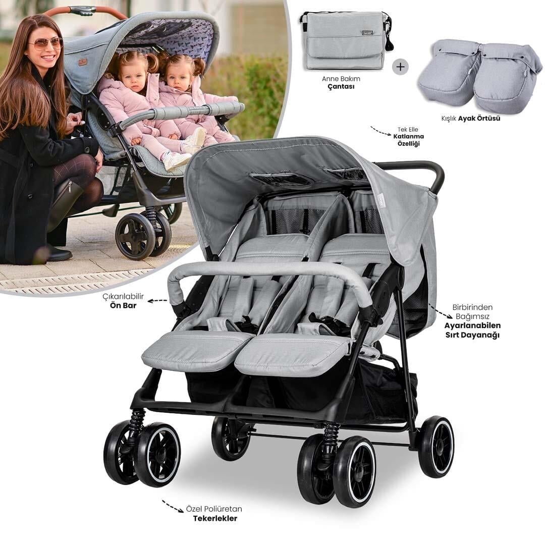Lorelli Twin Ikiz Bebek Arabası – Grey