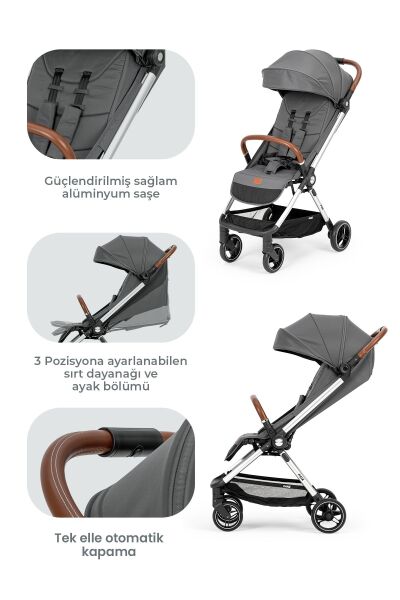 Kanz Fox Kabin Boy Bebek Arabası Gri