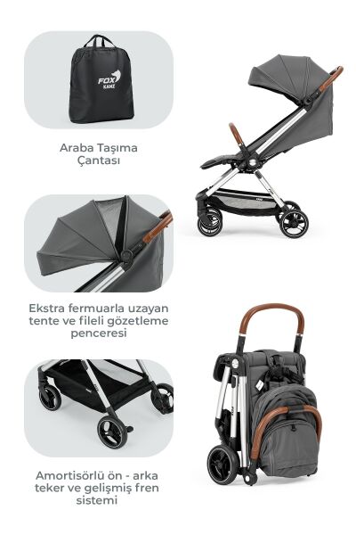 Kanz Fox Kabin Boy Bebek Arabası Gri
