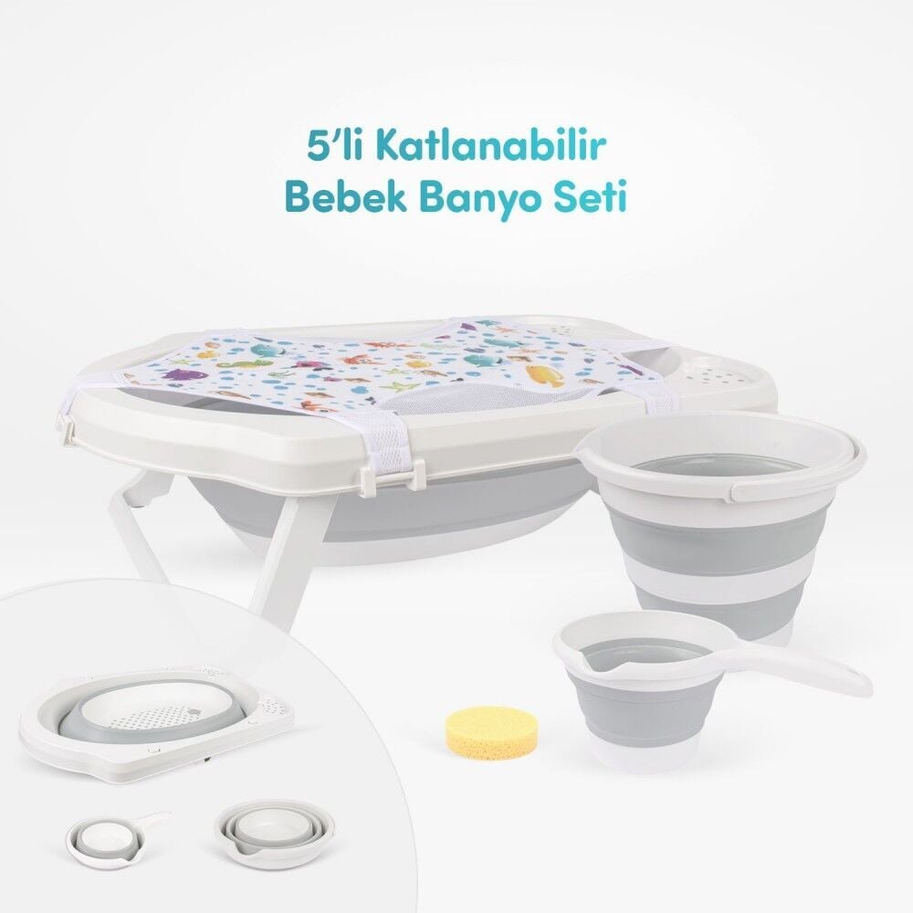 Sevi Bebe 5'Li Katlanabilir Bebek Banyo Seti- Gri 363-13