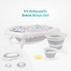 Sevi Bebe 5'Li Katlanabilir Bebek Banyo Seti- Gri 363-13