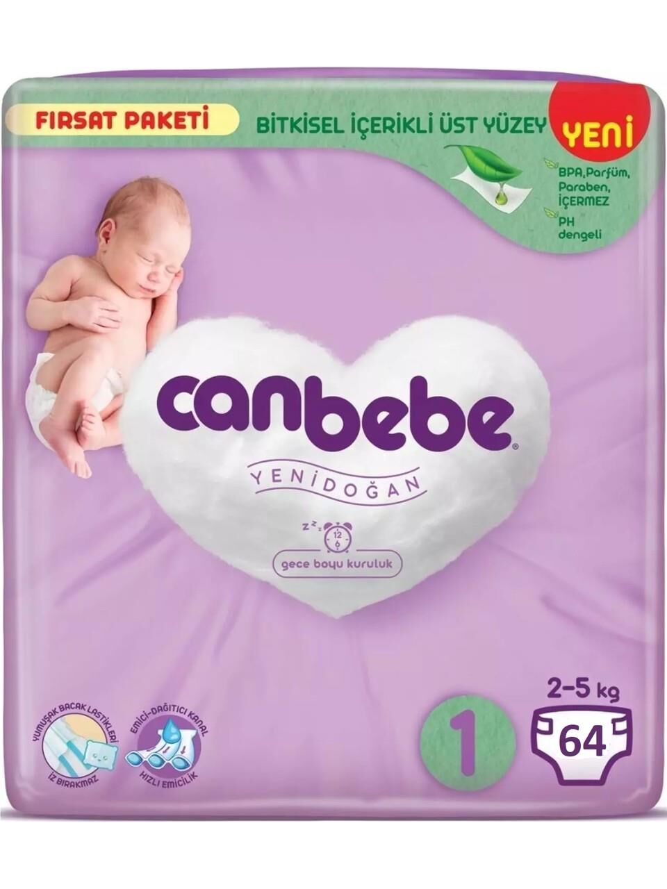Canbebe Fırsat Paketi Bebek Bezi 2-5 kg No:1 Mini 64 lü