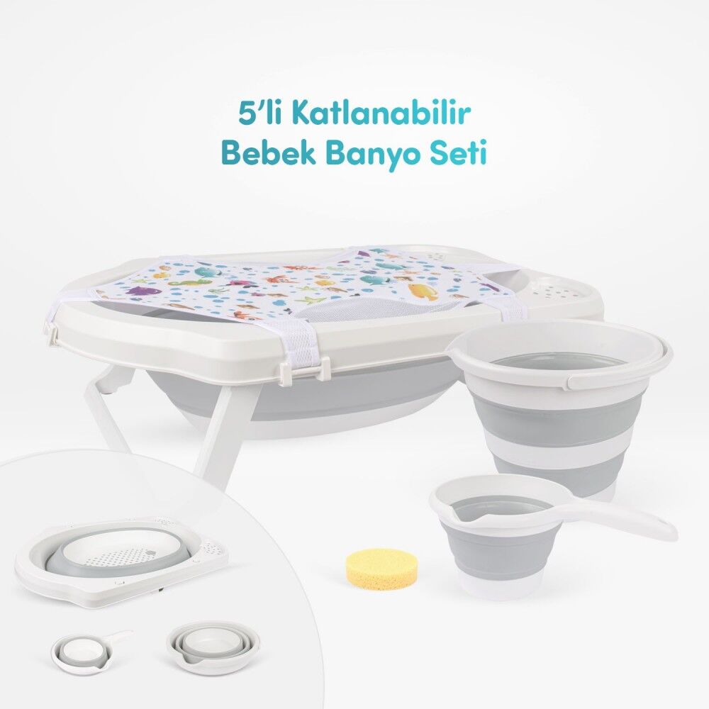 Sevi Bebe 5'li Katlanabilir Bebek Banyo Seti- Gri 363-13
