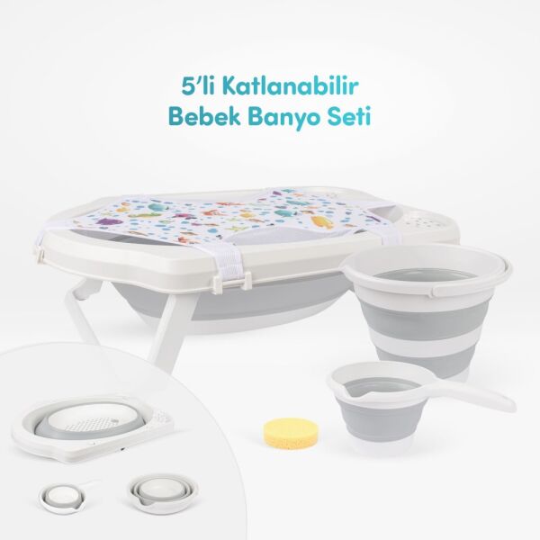 Sevi Bebe 5'li Katlanabilir Bebek Banyo Seti- Gri 363-13