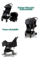 Joell Cabin Kabin Boy Puset / Tek Elle Otomatik Katlanır Gri-Siyah ( Set Ürün )
