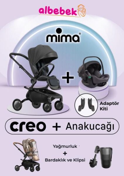 Mima Creo Travel Sistem Bebek Arabası Siyah ( Cross Fix i-size Ana Kucağı + Bardaklık Set + Adaptör ) Birlikte