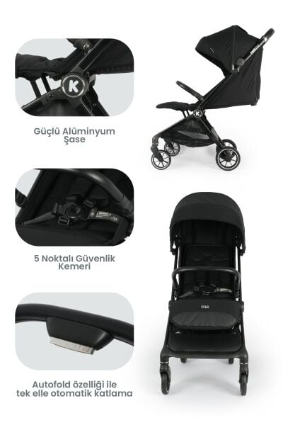 Kanz Bold Autofold Kabin Boy Bebek Arabası Ironblack